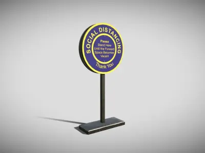Social Distancing Signage Low-poly 3D model