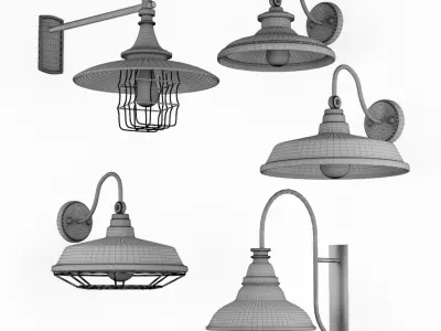 10 barn outdoor lights Low-poly 3D model