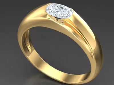 Light Gold Diamond Men Ring 2MR055 3D model
