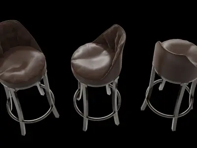 Wooden Bar chair with Leather Seat 3D model