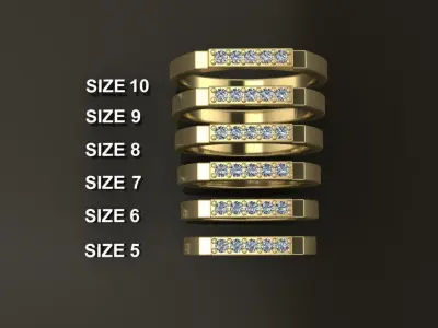 STEP BAR DIAMOND RING BAND NARROW MIX SIZE 3D print model