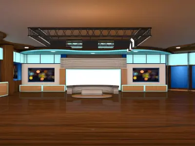 virtual set television studio with walls and wooden floors 3D model