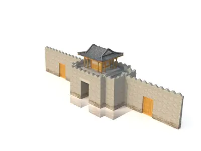 3D Chinese City River Gate Low-poly 3D model