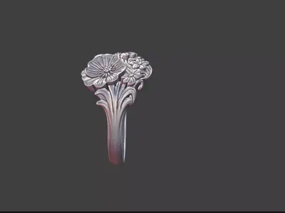 Feminine Floral Ring Silver Jewelry 3D Model 3D print model