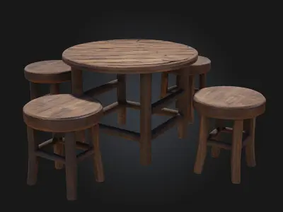 Rustic Gathering Set  Warmth and Simplicity for Communal Spaces 3D model