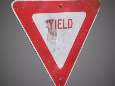 YIELD Sign with Post new and old versions Low-poly 3D model