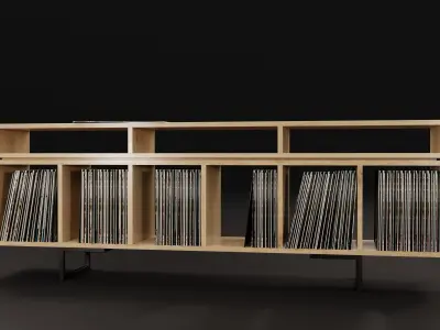 Vinyl LP Storage with Record Player Stand Light Oak Wood PBR 3D model