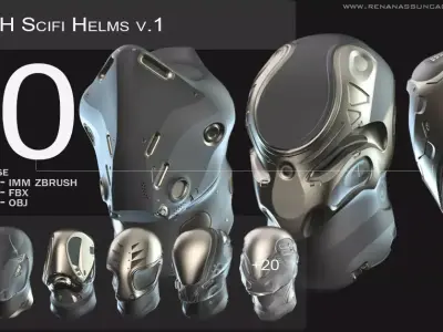 IMM 20 Scifi Helmets KitBash with Uvs - Plus LP HP 3D model