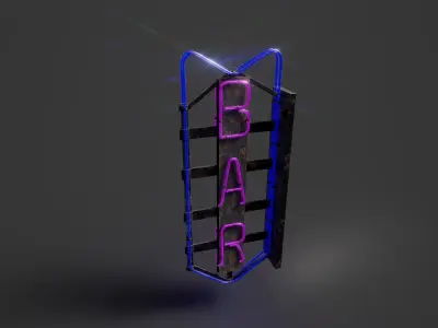 Neon bar sign large Low-poly 3D model