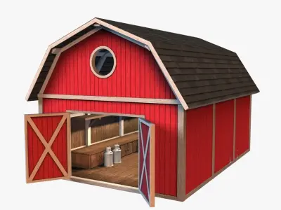 Barn with interior Low-poly 3D model