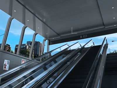 Animation of subway exit escalator 3D model
