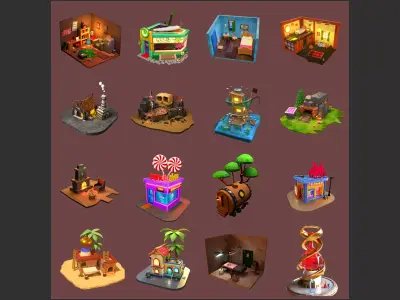 20 High detailed 3D isometric rooms and scenes Mega pack 3D model