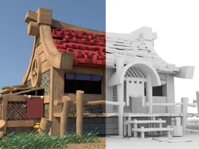 Cartoon House Low-poly 3D model 12