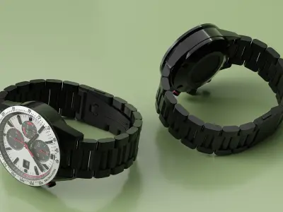  Black Steel Chronograph Watch With Tachymeter 