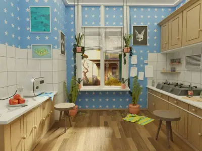 Home Kitchen Interior Environment Cartoon Style 3D model