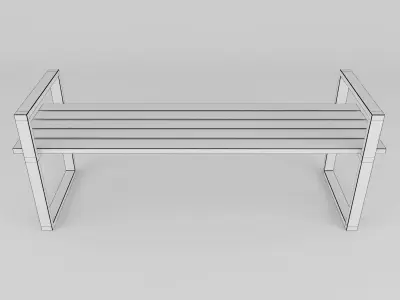 Bench wooden with metal legs 3D model