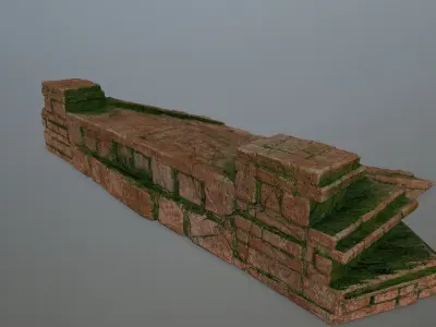 stair brick house with moss on roof Low-poly 3D model
