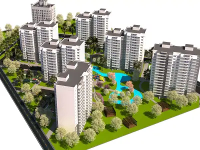 Modern Apartment Complex 3D Model Low-poly 3D model