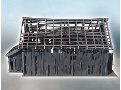 Ruined wooden building with exposed framework side annex and lar 3D print model
