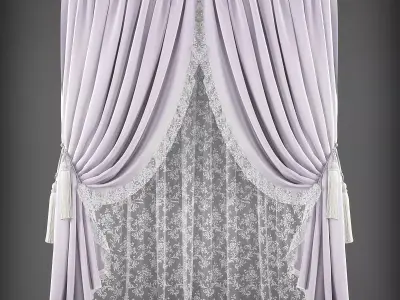Curtain with lace Low-poly 3D model