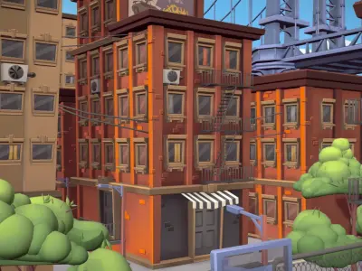 Lowpoly Brooklyn street hood assets 3D model