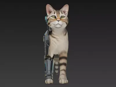 Cyber Cat Creature Model Low-poly 3D model