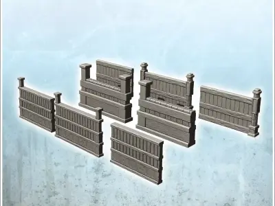 Set of low walls with wooden posts 4 3D print model
