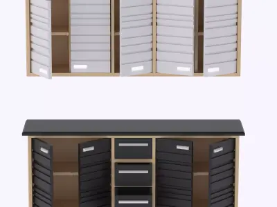 Set of Kitchen cabinets with functional doors 3D print model