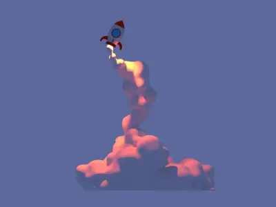 Cartoon Rocket Launching with Smoke 3D model