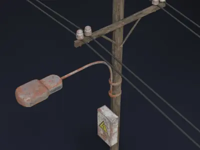 Old electric pole set PBR game ready Low-poly 3D model