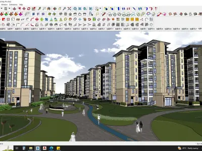 16 APARTMENT BUILDINGS AROUND LANDSCAPE 3D MODEL 3D model