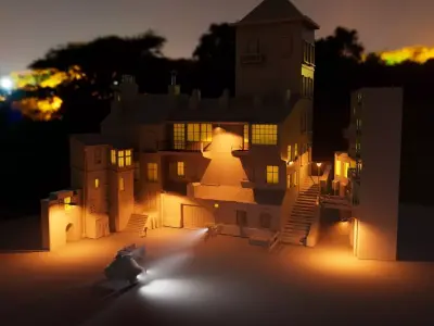 Mediterranean Urban Street Scene Stylized indian 3D Environment  Low-poly 3D model