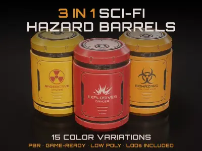 Sci-Fi Barrel Pack - Explosive Biohazard Radioactive - LODs Low-poly 3D model