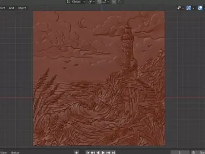 Modern Landscape Relief Panel Wall Decor Set STL Mural CNC 360 3D model