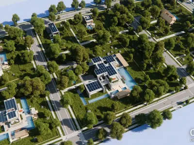 7 Modern house neighborhood with interior For Blender 3D model