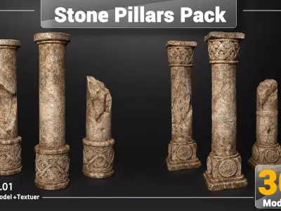 Stone Pillars Pack Low-poly 3D model