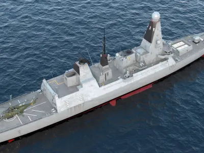  Royal Navy Type 45 Destroyer with AW101 Helicopter Rigged for Cinema 4D 