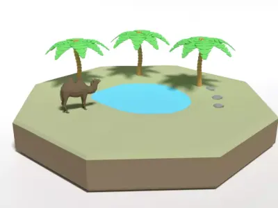 Low Poly Cartoon Oasis Scene Low-poly 3D model