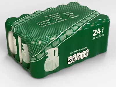24 pack 500ml plastic shrinkwrapped beverage cans 3D model