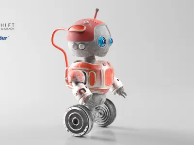 RafiBot Game Ready Robot Character with Drill Arms Wheels 3D model