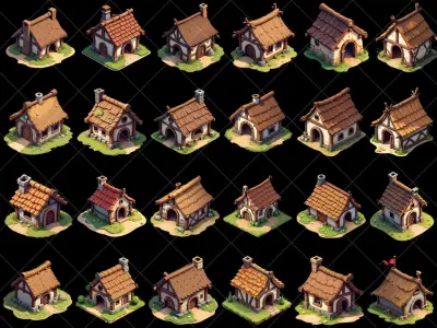 146 Transparent Old Medieval Huts Game Assets Texture