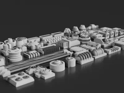 Low-Poly Greebles Pack Low-poly 3D model