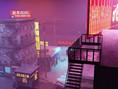 Cyberpunk Bazaar Scene Low-poly 3D model