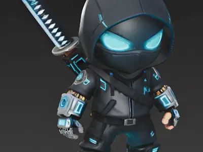 Cyberpunk Chibi Ninja 3D Character Low-poly 3D model