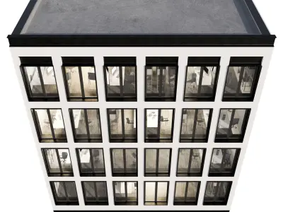 Modern office facade 02 at night with simple interiors 3D model
