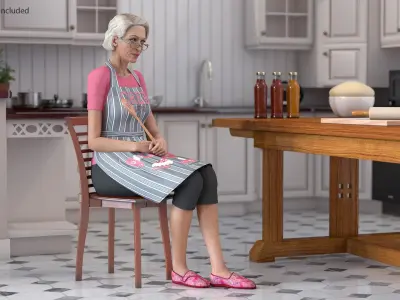  Elderly Female Chef with Apron Rigged for Maya 