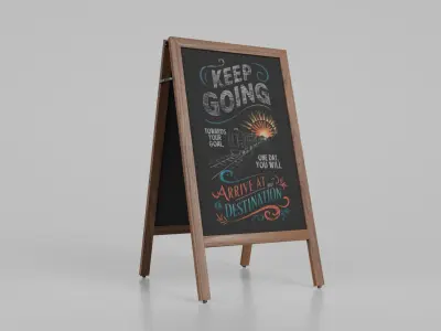 Customizable Sidewalk Wooden A-Frame Chalkboard Sign Low-poly 3D model