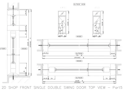 2D SHOP FRONT SINGLE DOUBLE SWING DOOR TOP VIEW 3D model