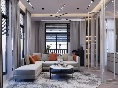 Modern Livingroom Kitchen and hall design  3D model