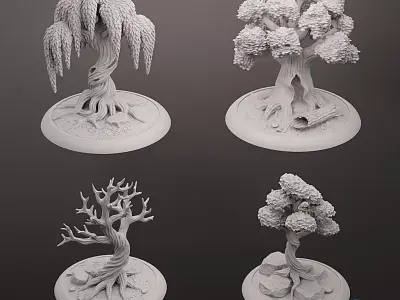 Ancient Trees  Rock Formations Terrain Set - Presupported STL 3D print model
